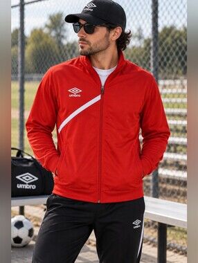 Umbro Men’s Red Track Jacket Full Zip Soccer Athletic Size Small